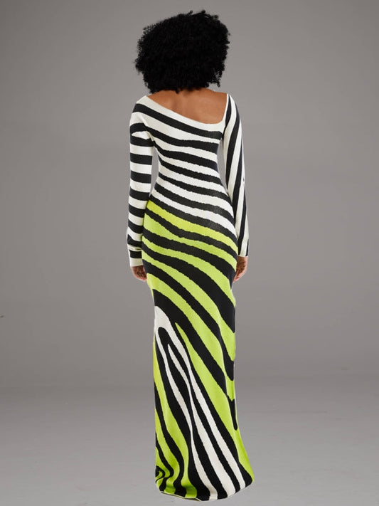 Stripe Asymmetric-Neck Maxi Dress -- sold out
