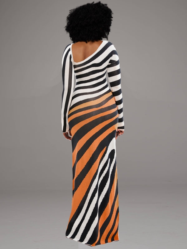 Stripe Asymmetric-Neck Maxi Dress -- sold out