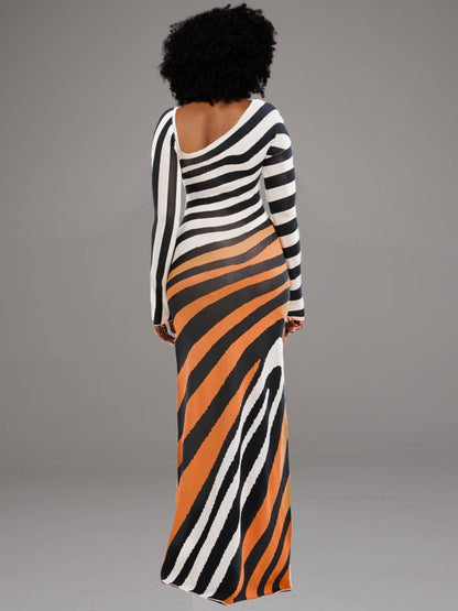Stripe Asymmetric-Neck Maxi Dress -- sold out