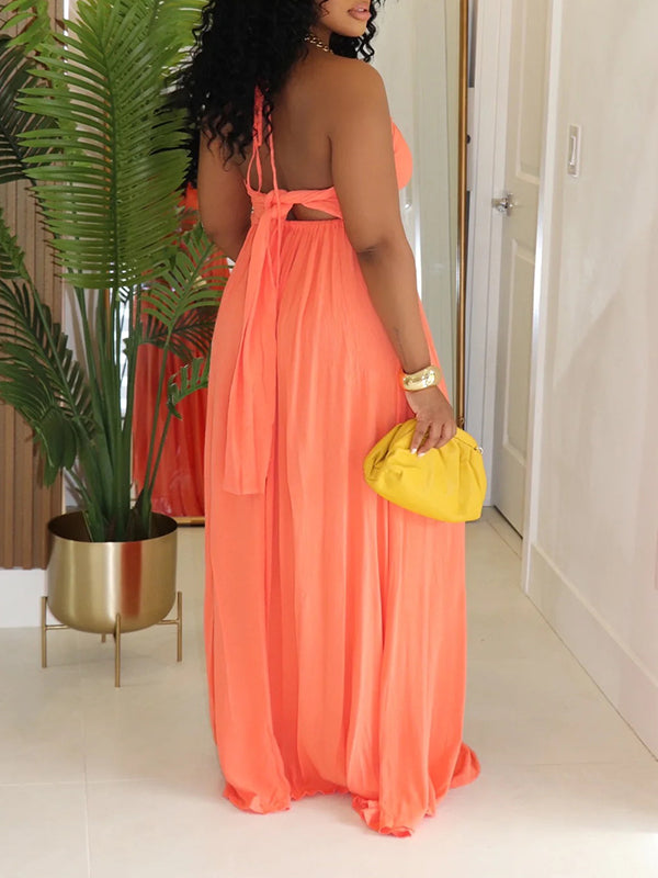 Solid Halter Tied Maxi Dress