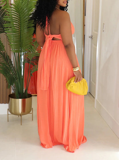 Solid Halter Tied Maxi Dress