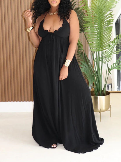 Solid Halter Tied Maxi Dress