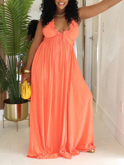Solid Halter Tied Maxi Dress