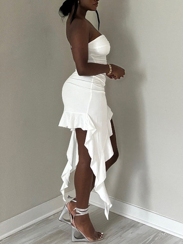 Asymmetric Ruffle Tube Dress