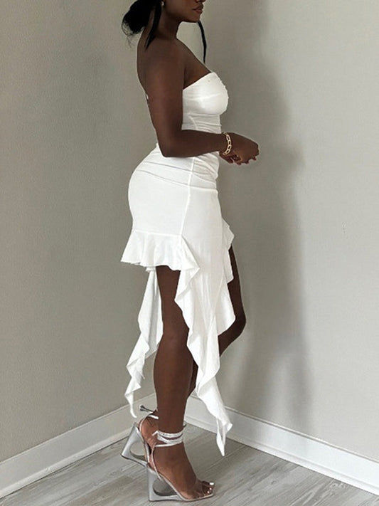 Asymmetric Ruffle Tube Dress