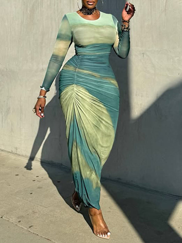 Printed Ruched Maxi Dress