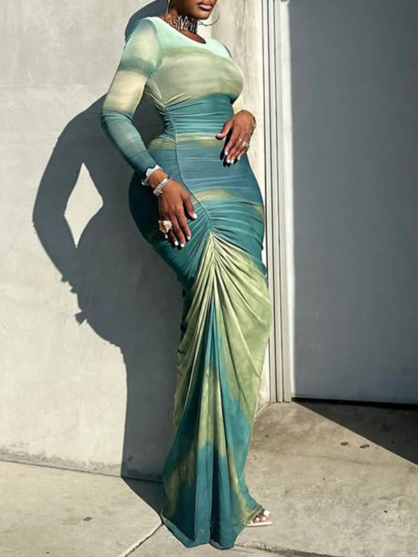 Printed Ruched Maxi Dress