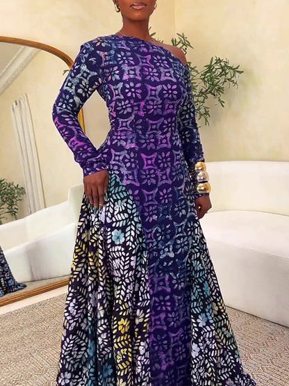 Printed Boat-Neck Maxi Dress