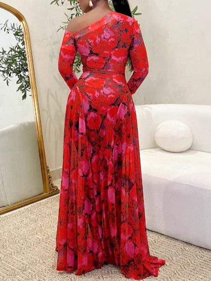 Printed Boat-Neck Maxi Dress