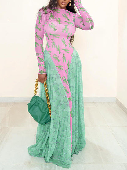 Two-Tone Combo Sheer Dress