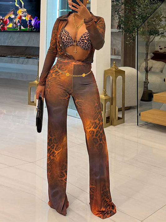 Printed Shirt & Flared Pants Set