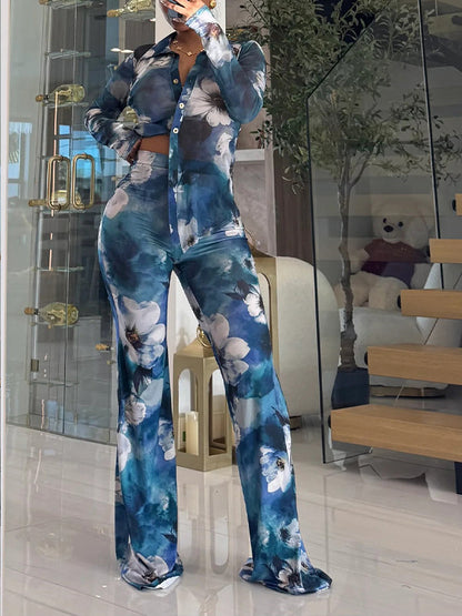 Printed Shirt & Flared Pants Set