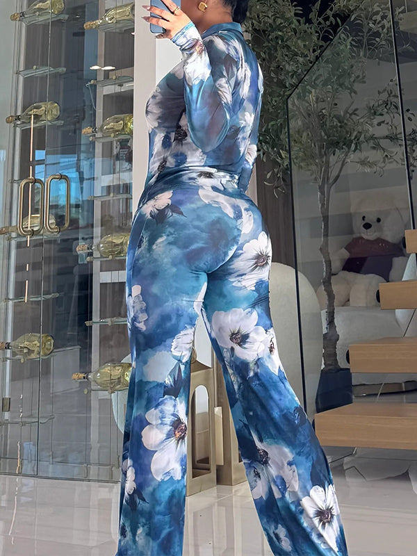 Printed Shirt & Flared Pants Set