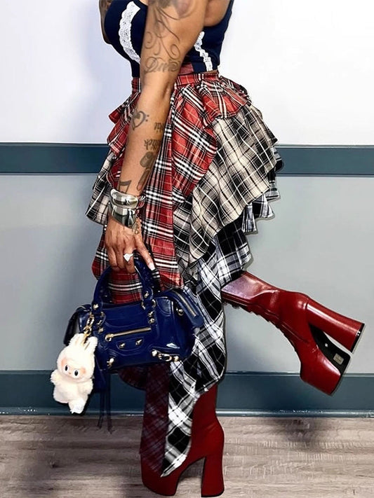 Plaid Tiered Mini Skirt