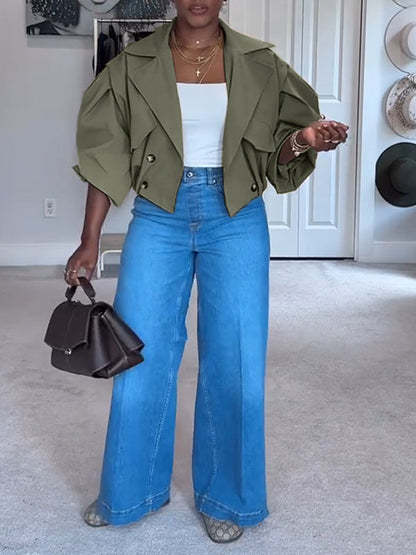 Double-Breasted Short Trench Jacket Green