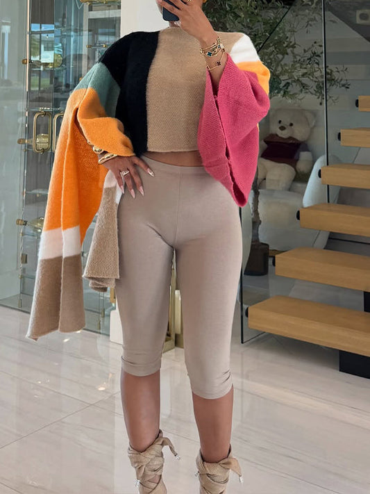 Colorblock Asymmetric Knit Cape