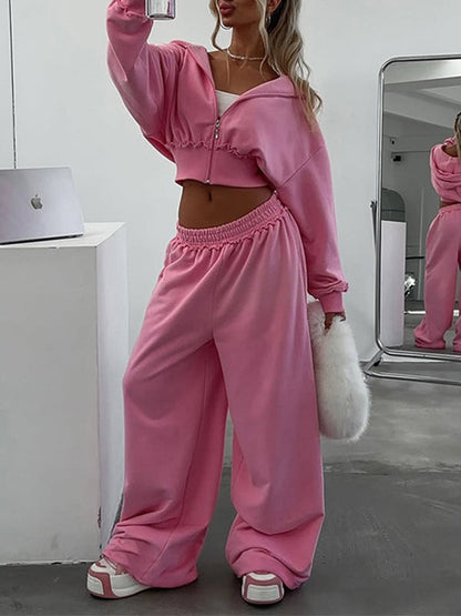 Zip-Front Hoodie & Wide-Leg Pants Set