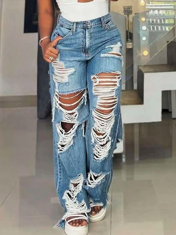 Ripped Straight Jeans
