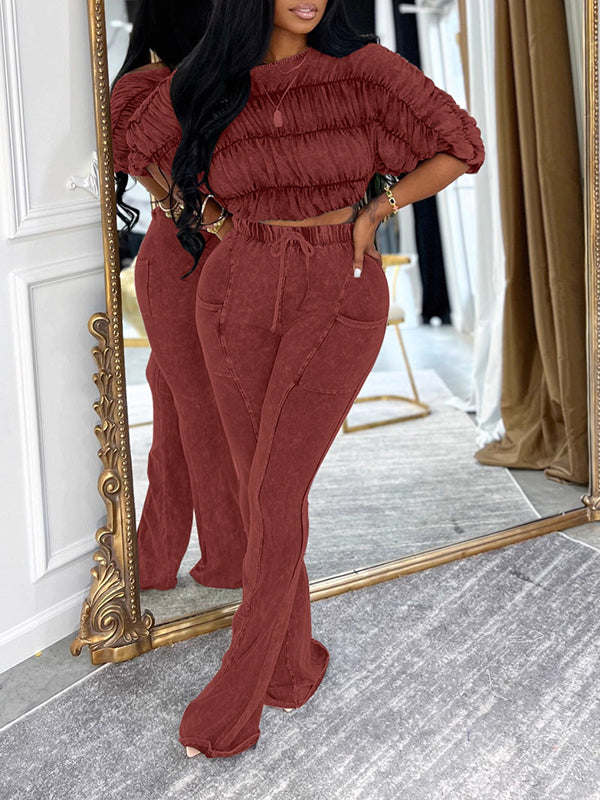 Boat-Neck Ruched Top & Pants Set