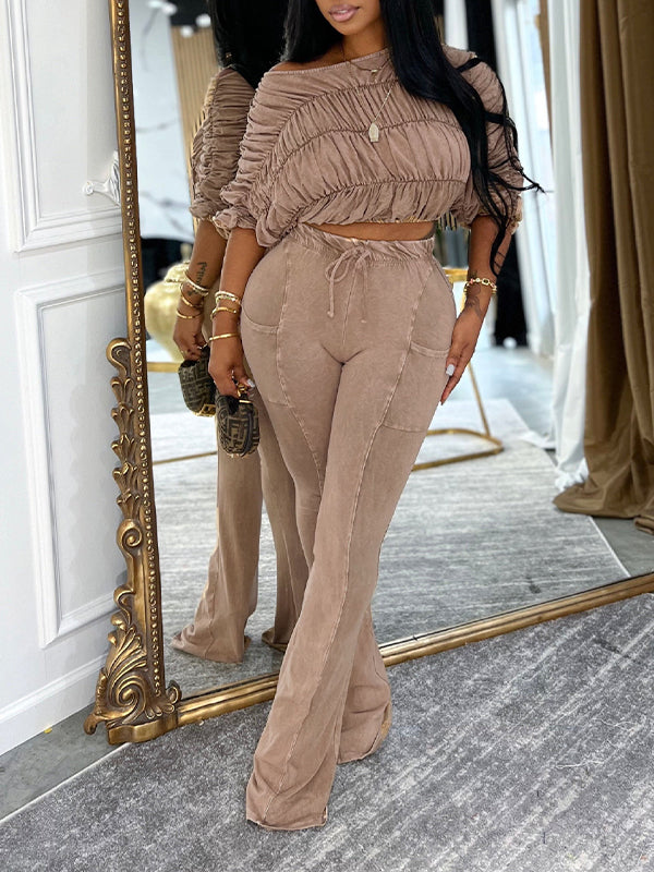 Boat-Neck Ruched Top & Pants Set