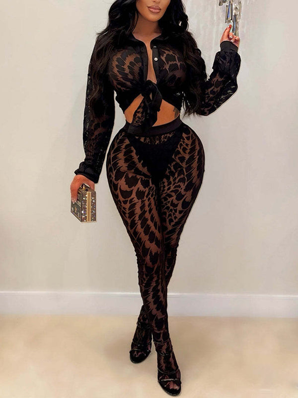 Printed Sheer Shirt & Pants Set