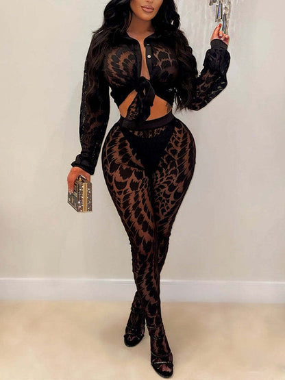 Printed Sheer Shirt & Pants Set