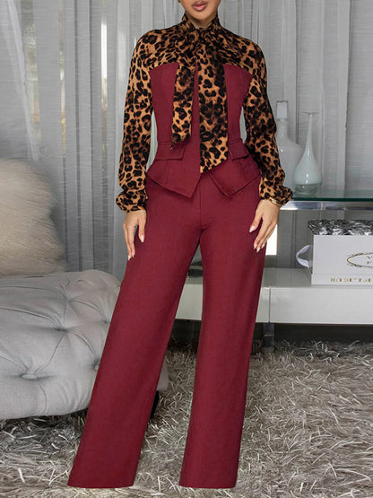 Leopard Tied-Neck Top & Pants Set