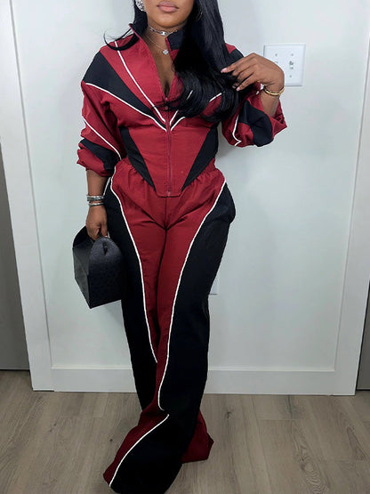 Colorblock Zip-Front Jacket & Pants Set