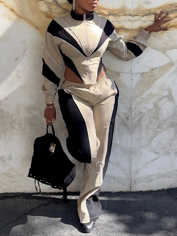 Colorblock Zip-Front Jacket & Pants Set