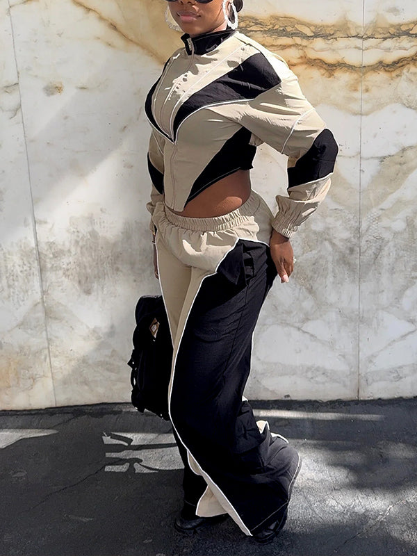 Colorblock Zip-Front Jacket & Pants Set
