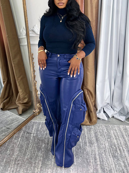 Faux-Leather Cargo Pants