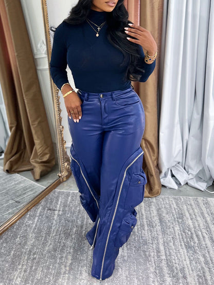 Faux-Leather Cargo Pants