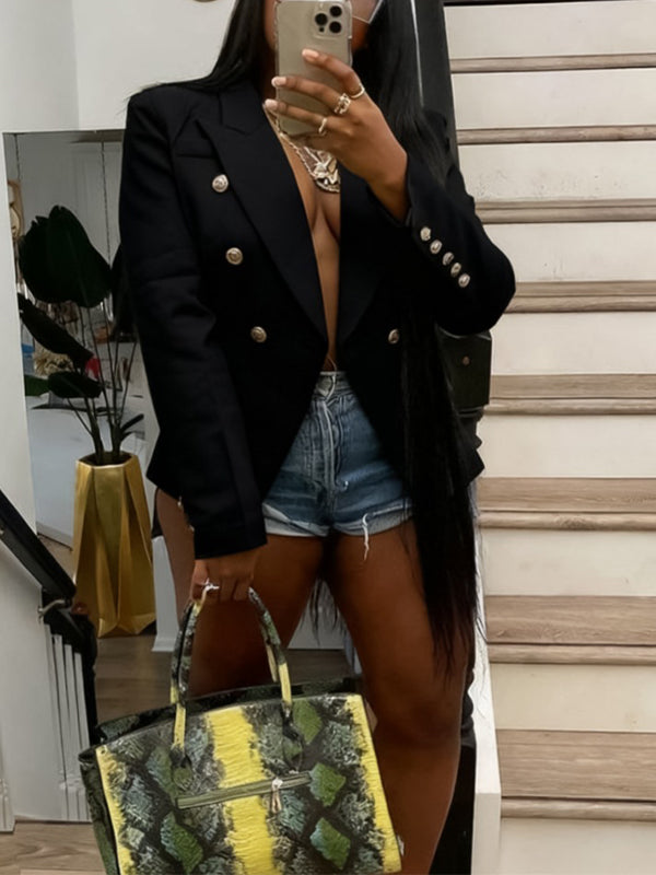 Solid Double-Breasted Blazer