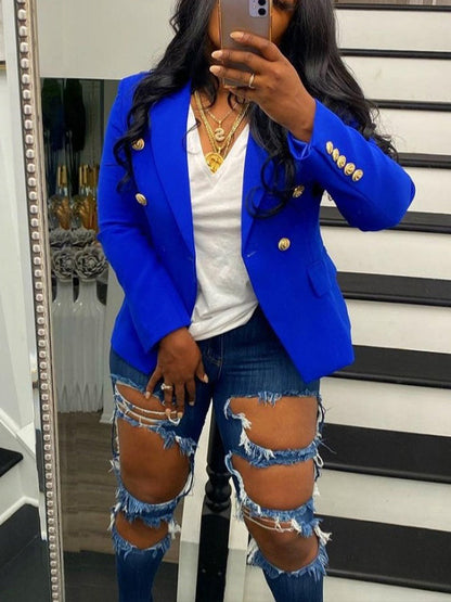 Solid Double-Breasted Blazer