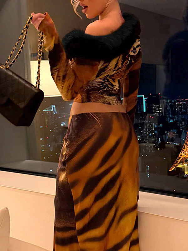 Faux-Fur Combo Top & Skirt Set