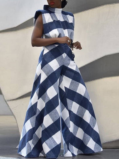 Plaid Tank Top & Wide-Leg Pants Set