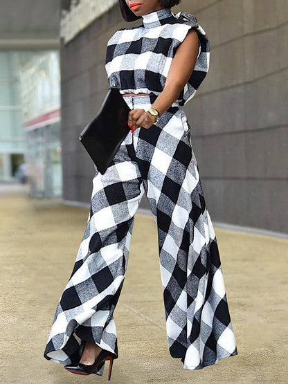 Plaid Tank Top & Wide-Leg Pants Set