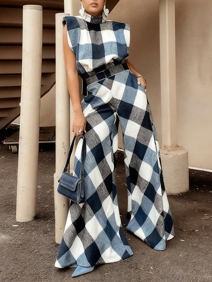 Plaid Tank Top & Wide-Leg Pants Set