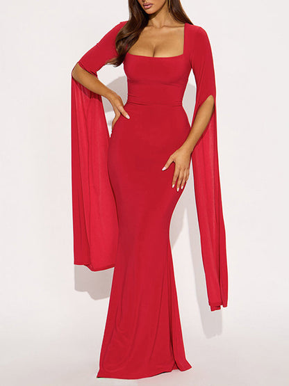 Solid Draped Maxi Dress
