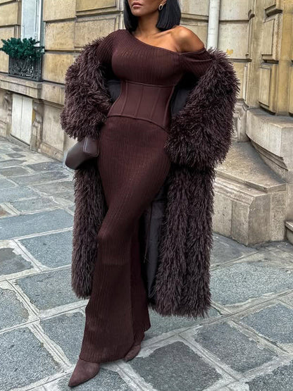 Boat-Neck Corset Maxi Dress