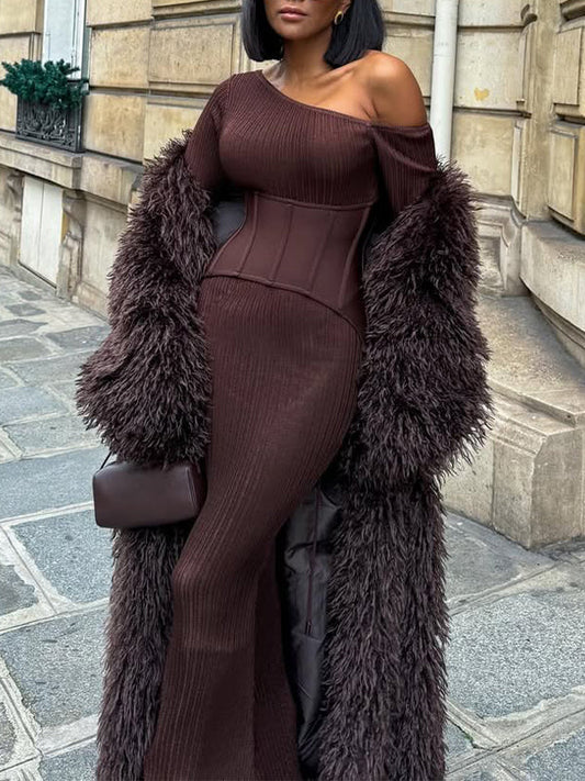 Boat-Neck Corset Maxi Dress