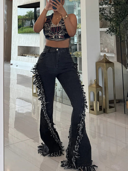 Fringe Flared Jeans