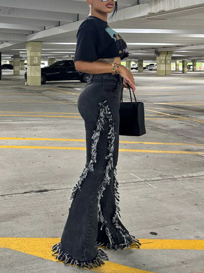 Fringe Flared Jeans
