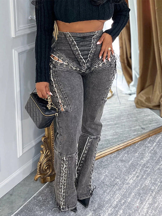 Lace-Up High-Waist Jeans