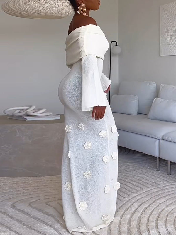 Solid Floral Off-Shoulder Dress