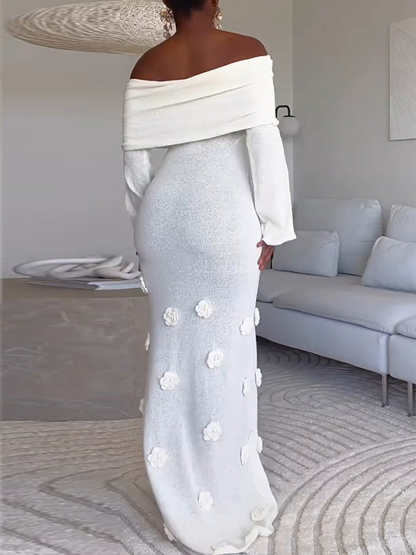 Solid Floral Off-Shoulder Dress