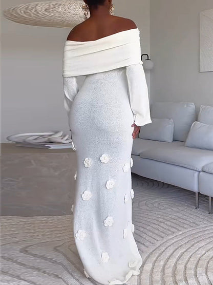 Solid Floral Off-Shoulder Dress