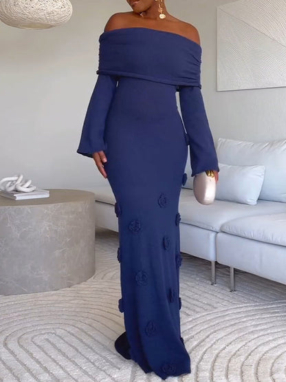 Solid Floral Off-Shoulder Dress