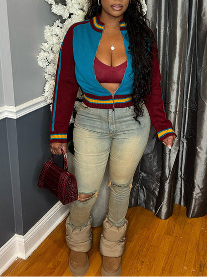 Colorblock Zip-Front Cardigan