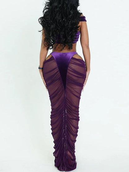 Off-Shoulder Bandeau Top & Sheer-Combo Skirt Set